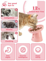 Y YHY elevated ceramic pink cat bowl promotes natural posture during meals.