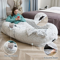 YAEM human dog bed plush faux fur surface invites touch and warmth.