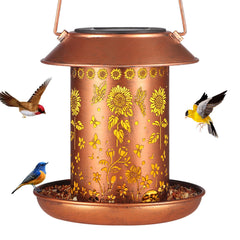 Yamodoor Sunflower Solar Bird Feeder front view with butterfly motif and glow