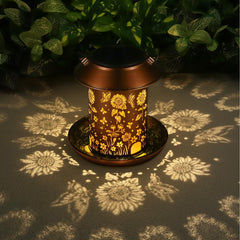Yamodoor Sunflower Solar Bird Feeder side view showing durable metal construction