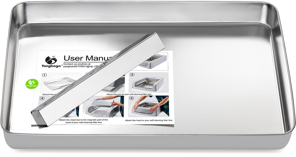 Yangbaga stainless steel reusable litter tray, side view, durable rust-proof construction for long-term use.