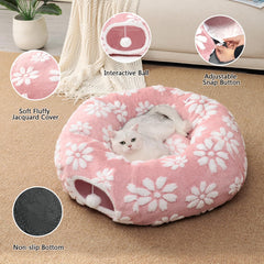 Yaning cat tunnel folded flat for compact storage.