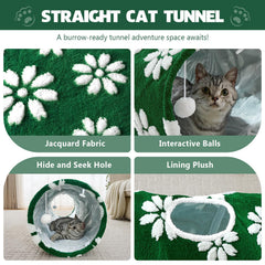 Yaning cat tunnel green flower pattern adds stylish decor while inviting exploration.