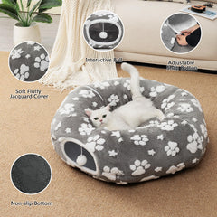 Yaning cat tunnel peep hole view provides visibility during exploration and curiosity.