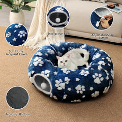 Yaning cat tunnel round cushion provides cozy rest after play.