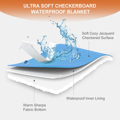 Yaning checkered waterproof blanket on car seat shields upholstery during travel.