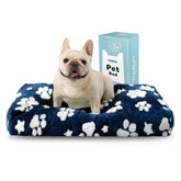 Yaning dog bed 30x20 navy paw top view showing plush fabric for cozy naps.