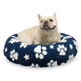Yaning donut bed front view in navy offers cozy comfort for small dogs