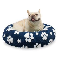 Yaning donut bed front view in navy offers cozy comfort for small dogs