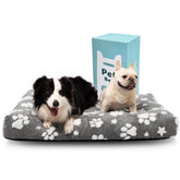 Yaning extra-large dog bed on floor with grey paw pattern for cozy sleep.