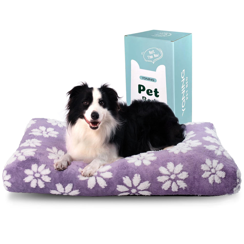 Yaning large dog bed front view in purple flower for roomy comfort