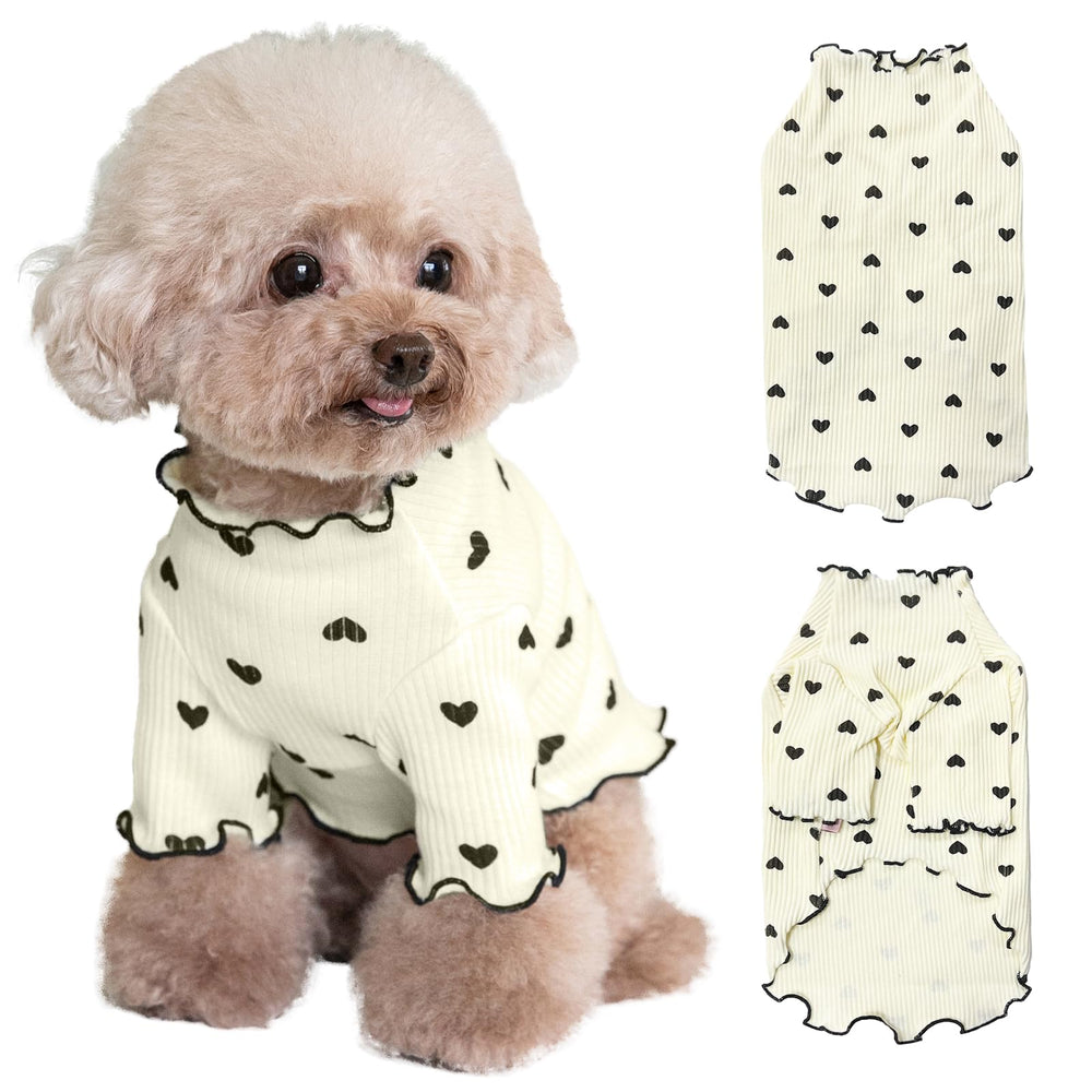 Yaopelky heart-print shirt in beige keeps small dogs cool and stylish for summer wear.
