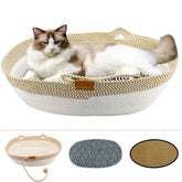 Yaruiguang cat bed in oval shape showing durable cotton rope weave for all-season use