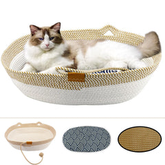 Yaruiguang cat bed in oval shape showing durable cotton rope weave for all-season use