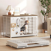 YATINEY foldable dog crate furniture front view, space-saving indoor kennel alternative.