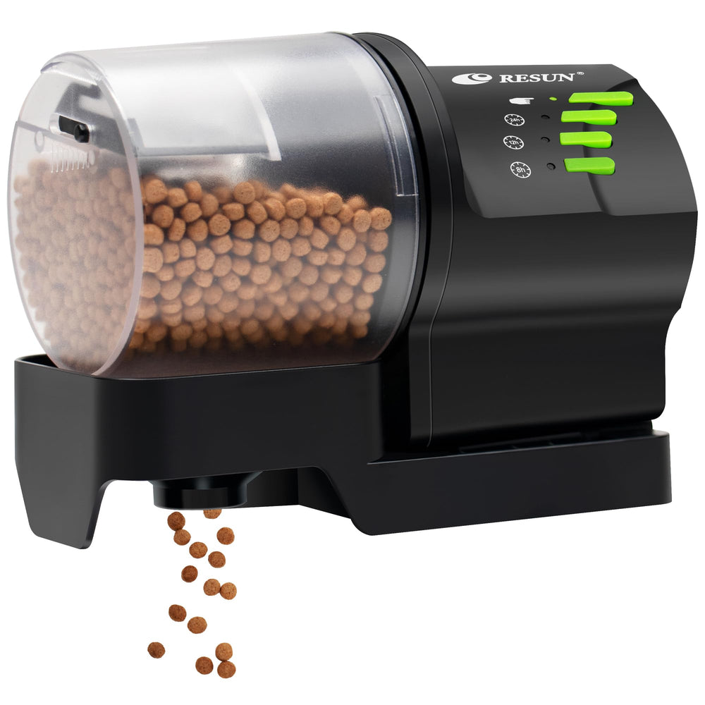 Ycozy automatic fish feeder front view with timer controls for precise feeding
