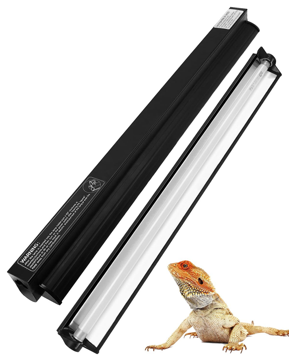 Ycxydr 8W T5 HO UVB fixture assembled; UVB output supports calcium metabolism in reptiles.