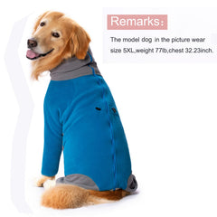 Yeapeeto dog winter coat blue back view highlights full-body coverage for winter protection.
