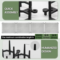 YeeLok quick setup image demonstrates rolling mat, stakes, and trimming for irregular spaces.