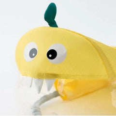 Yellow Dinosaur dog raincoat featuring pineapple-print adds bright, playful style to every walk.