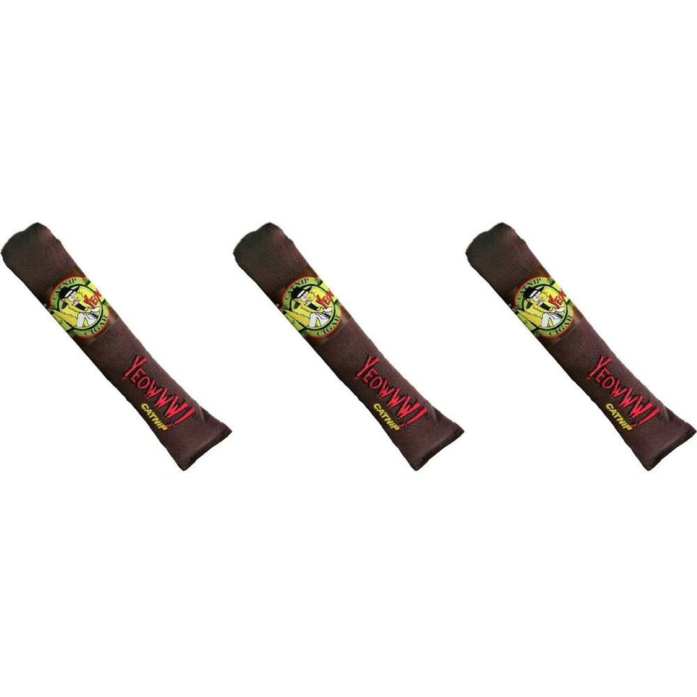 Yeowww! Catnip Cigar pack shows three toys for interactive play and enrichment