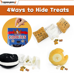YEPPUPPY crinkle bag and cookies create realistic sounds that excite dogs