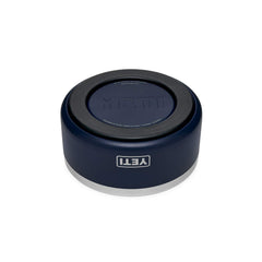 YETI Boomer 4 navy bowl closeup shows stainless steel finish resistant to dents and rust.