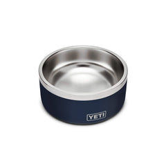 YETI Boomer 4 navy bowl top-down view demonstrates wide rim for easy filling.