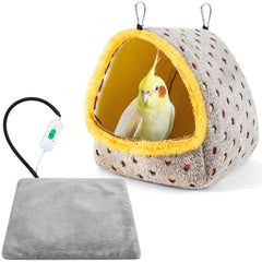 Yeyeplum heated bird cage for large parrots showing 9.8x9.8x11 inch size for warm shelter