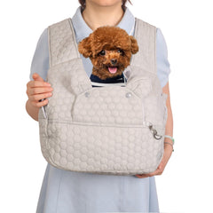 YHSHYZH dog backpack carrier front view in light gray for hands-free outings