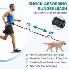 Yicostar retractable bungee leash demonstrates adjustable tension during jogs.