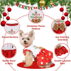 Yikeyo dog Christmas dress bow detail—gold bow adds festive flair.