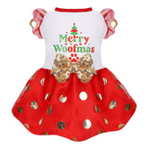Yikeyo dog Christmas outfit girl red front view—holiday photo-ready festive look for small dogs