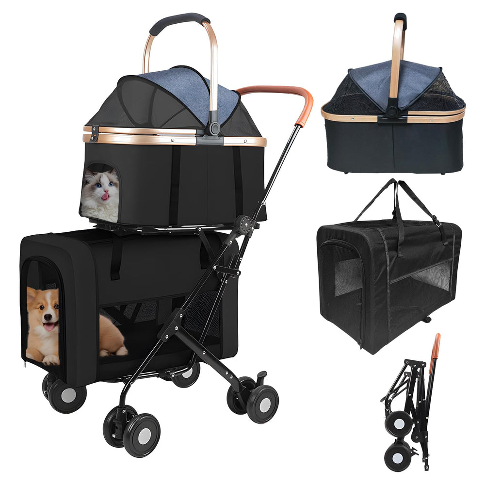 YIRCELOM double-pet-stroller two-pets setup for easy outings