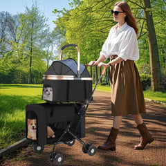 YIRCELOM three-in-one usage showing stroller, carrier, and cart