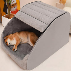 YISLEND large dog house grey interior showing a cozy cave.
