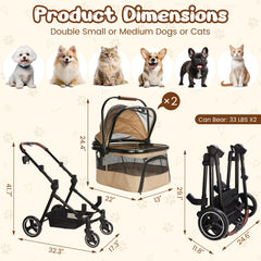 YIYUNBEBE foldable double pet stroller detachable carriers for versatile outings