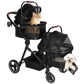 YIYUNBEBE foldable double pet stroller with compact storage for two small pets