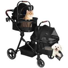 YIYUNBEBE foldable double pet stroller with compact storage for two small pets