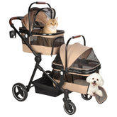 YIYUNBEBE foldable double pet stroller front view for easy outdoor trips