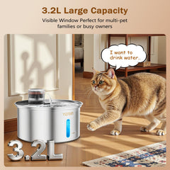 YIZFERN cat water fountain stainless steel body emphasizes rust-resistance and easy cleaning.