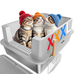 YIZFERN stainless steel litter box front view shows XXL capacity for multi-cat homes