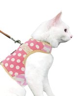 Arnés Yizhi Miaow para gato rosa con puntos, frente para paseos seguros y cómodos