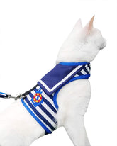 Yizhi Miaow cat-harness Sailor Navy front view shows escape-proof design for safe walks.