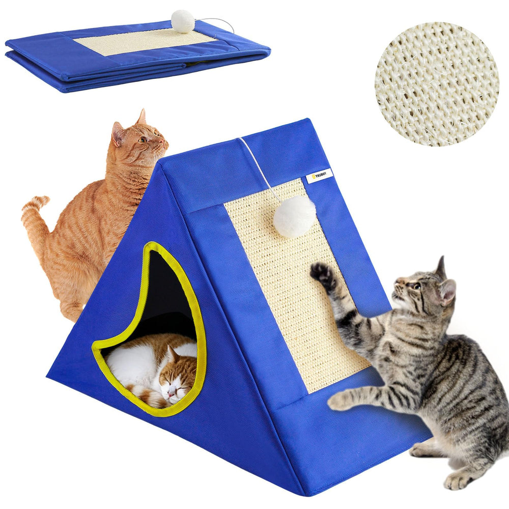 YKUBOT Upgraded Cat Scratcher House folded for easy storage and travel.