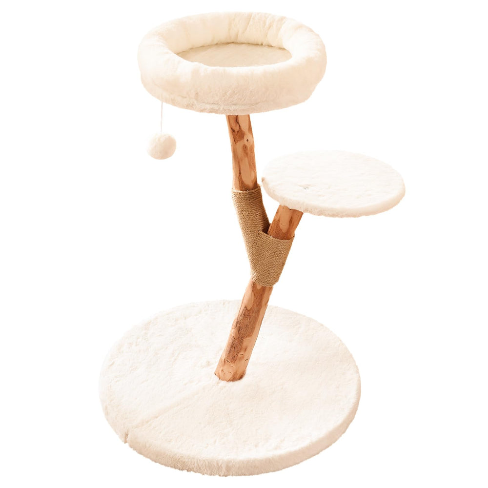 YOCAN modern cat tree tower with natural wood posts adds stylish, sturdy indoor furniture for cats