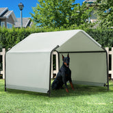 Yokaniwa dog shade shelter front view with sturdy frame and shaded interior