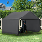 Yokaniwa dog shade shelter front view with sturdy frame and sun protection.