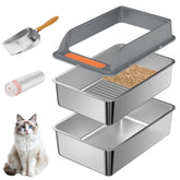 Yoochee stainless-steel sifting litter box lid closeup shows secure lid design for spill prevention.