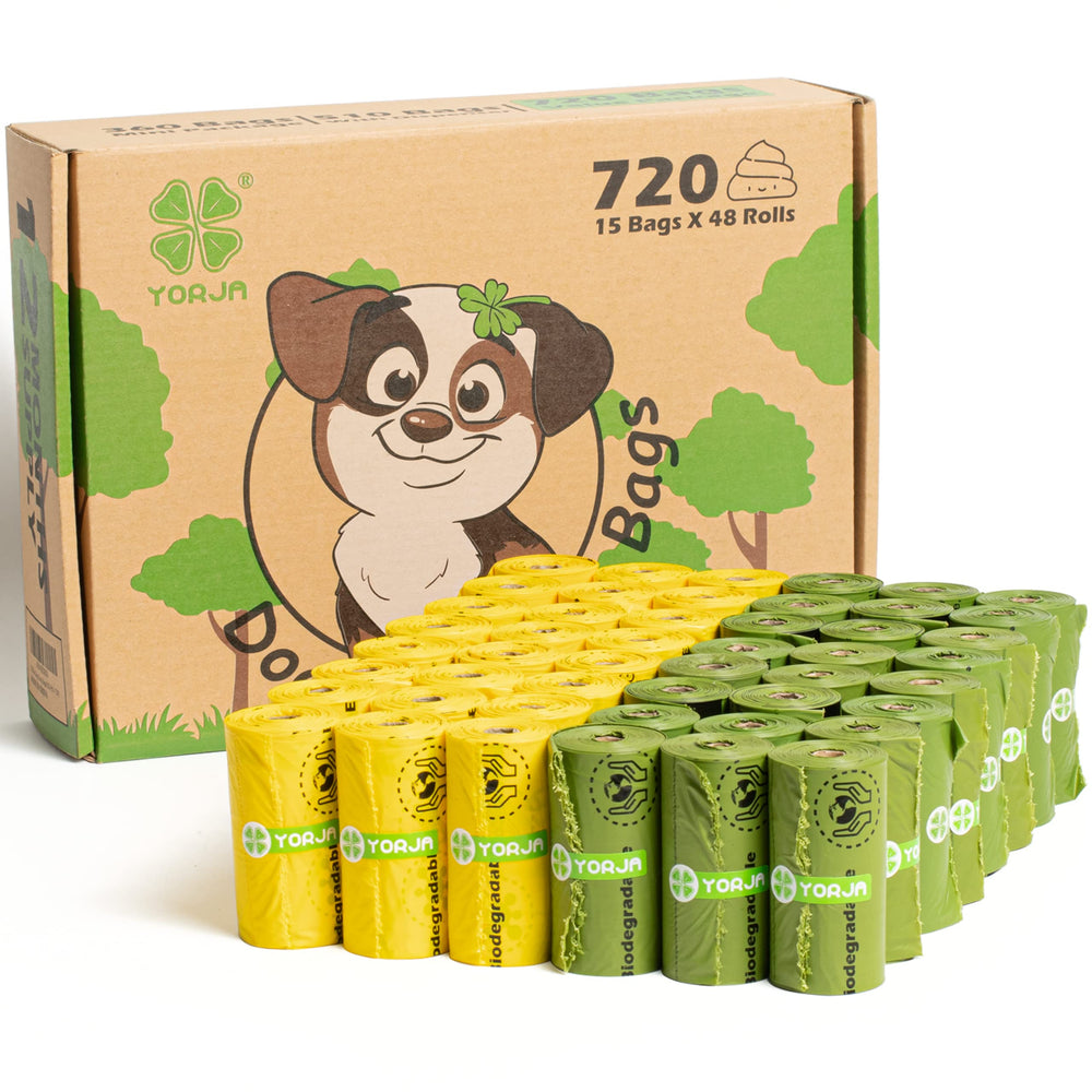 YORJA dog poop bags rolls box containing 720 bags for long-term use.